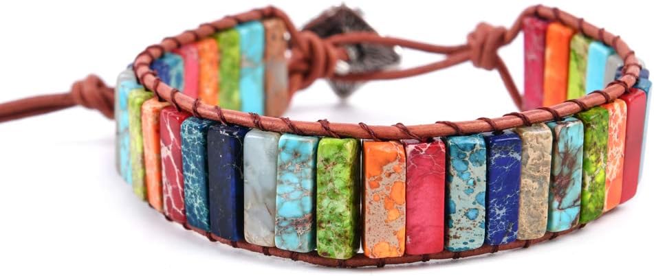 YGLINE Boho Handmade Wrap Leather Tube Crystal Stone Bracelet for Women