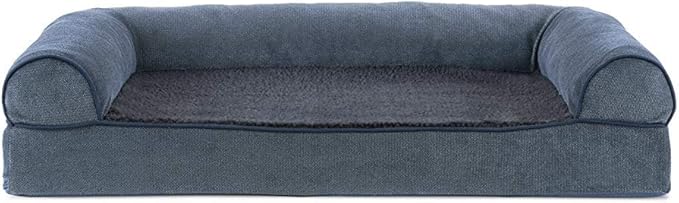 Furhaven Orthopedic Dog Bed for Medium/Small Dogs w/ Removable Bolsters & Washable Cover, For Dogs Up to 35 lbs - Sherpa & Chenille Sofa - Orion Blue, Medium-PurrikoPets