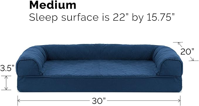 Furhaven Orthopedic Dog Bed for Medium/Small Dogs w/ Removable Bolsters & Washable Cover, For Dogs Up to 35 lbs - Quilted Sofa - Navy (Blue), Medium-PurrikoPets