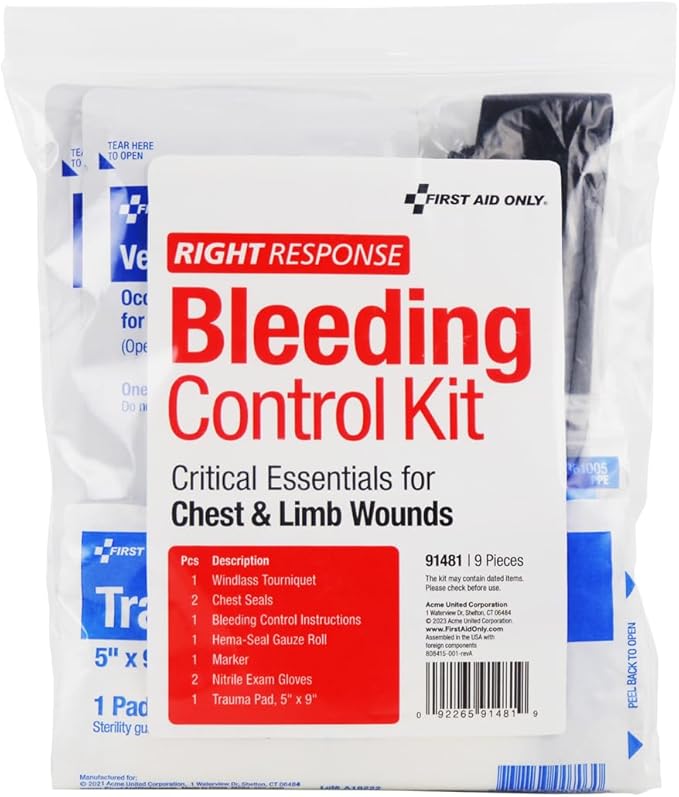 First Aid Only 91481 Critical Essentials Bleeding Control Kit for Chest & Limb Wounds, 9 Pieces-PurrikoPets