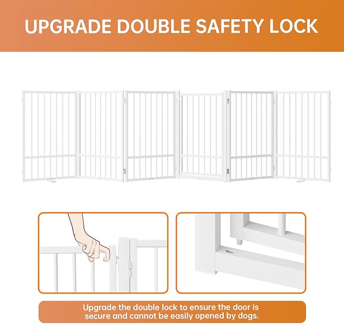 Full Metal Freestanding Dog Gate with Door, 32''Height Foldable Pet Dog Fence for Indoor & Outdoor, 6 Panels Extra Wide Free Standing TallDog Gates for Doorways,House,Stairs,Porch,Deck,Yard-PurrikoPets