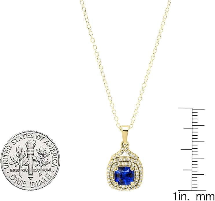 Dazzlingrock Collection 6mm Cushion Lab Created Gemstone & Round Natural Diamond Halo Pendant (Gold Chain Included), 10K Yellow Real Solid Gold