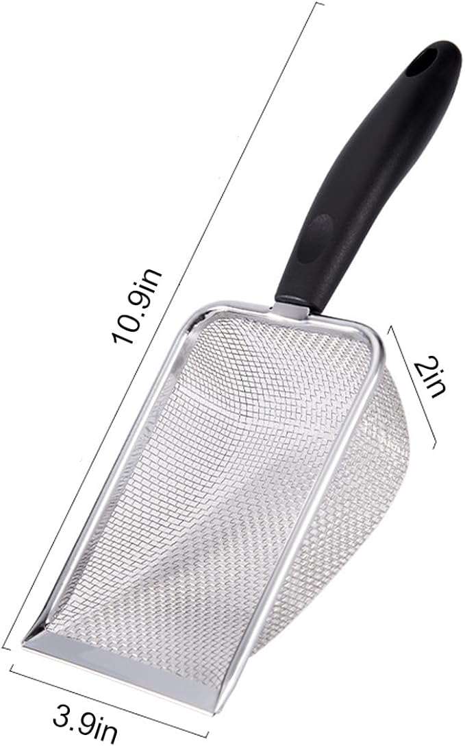 3PCS Cat Litter Scoop, Reptile Stainless Steel Fine Mesh,Litter Cleaner Corner Scoop Sand Sifter (Black-Green-Red)-PurrikoPets