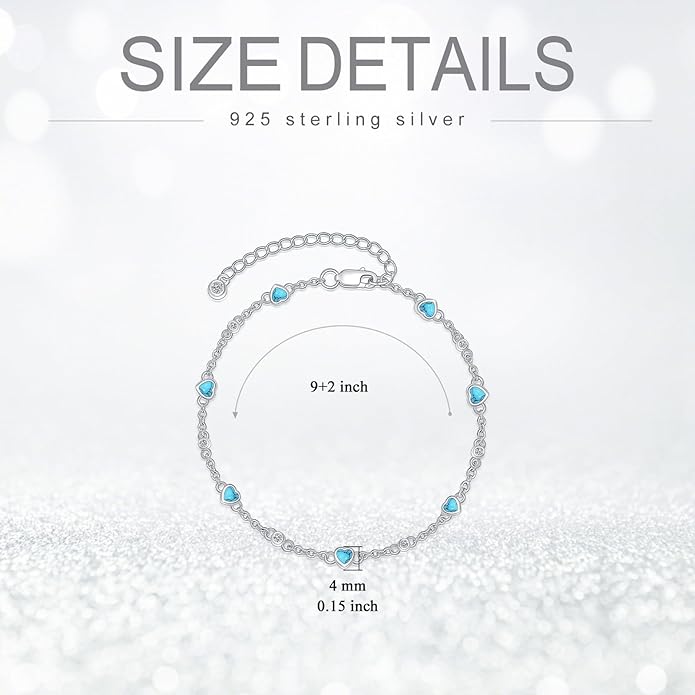 Anklet Bracelet for Women 925 Sterling Silver Natural Stone Chain Ankle Bracelet Beach Summer Fine Jewelry Valentines Day Birthday Gifts for Her Mom Wife