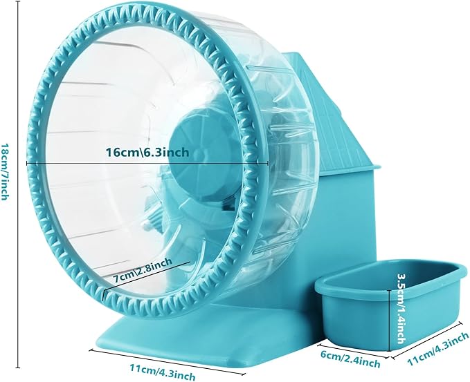 4 in 1 Silent Large Hamster Wheel Multifunctional Hamster Running Wheel Quite Running Spinner Wheel Accessories with Food Bowl Water Bottle for Hamsters Dwarf Gerbil (Blue)-PurrikoPets