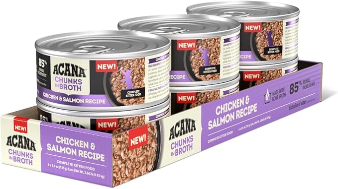 ACANA Chunks in Broth Wet Cat Food Chicken & Salmon Recipe for Kittens 5.5oz Cans (6 Count)-PurrikoPets