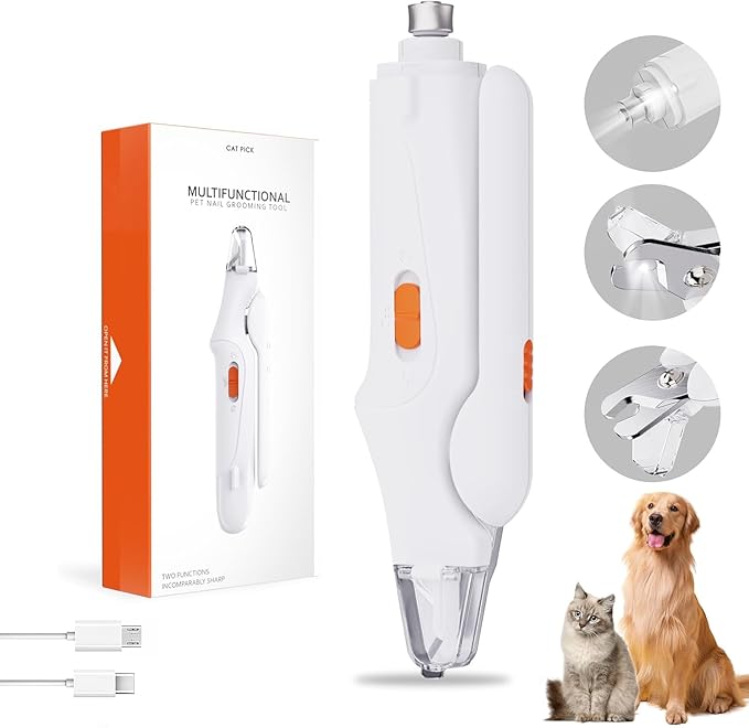 2-in-1 Cat Nail Clippers & Dog Nail Clippers Trimmers for Large Medium Small Dogs Cats Claw Trimmer Quick Sensor and Safety Guard USB Rechargeable with 2 LED Lights Dogs Nail Trimmer-PurrikoPets