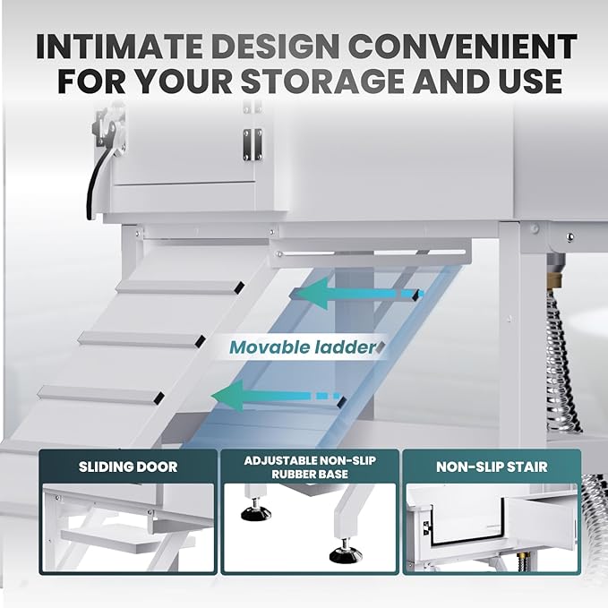 Dog Washing Station for Home, 38" White Professional Stainless Steel Dog Grooming Tub, Height Adjustable Dog Bathing Station, Upgrade Parts, Dog Bath Tubs for Small & Medium Dogs(Left Ramp)-PurrikoPets