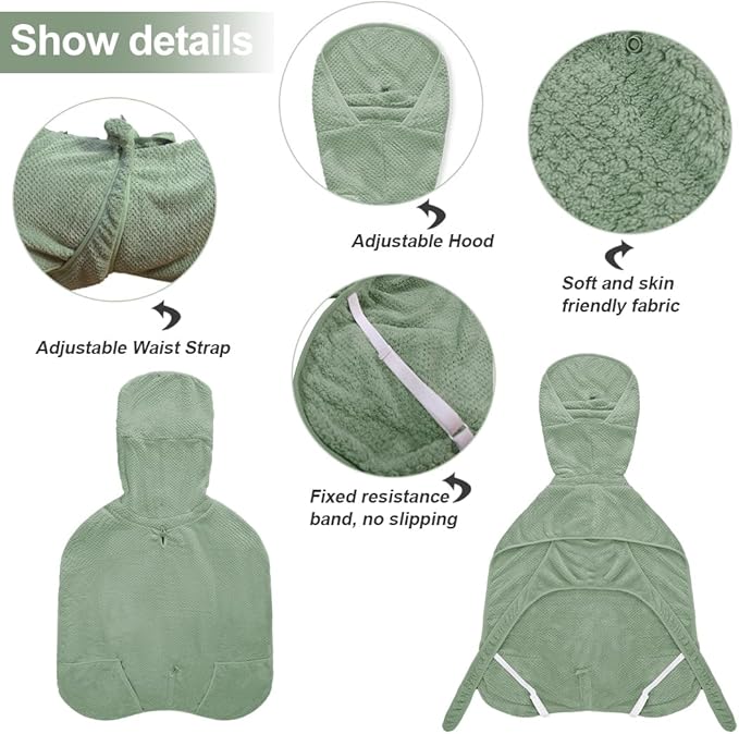 Giant Dog Bath Bubble, Quick Drying Super Absorbent Used for After Bathing, Warm Dog Towels, Adjustable Hoodies and Belts for Pet Dogs Bath Clothes Products(Green Jacquard, 6XL)-PurrikoPets