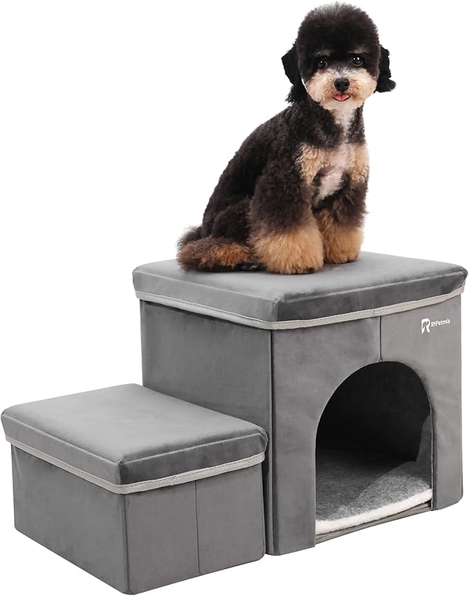 Foldable Pet Stairs for Beds & Sofas - Non-Slip Dog Steps with Storage for Small to Medium Dogs & Cats, Supports up to 120 lbs - Durable 2 & 3-Step Doggie Ladder for Easy Access-PurrikoPets