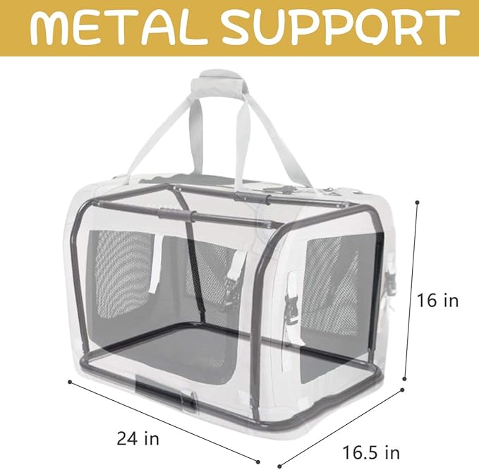 Extra Large Cat Carrier Soft Sided, Portable Small Dog Carrier for 2 Cats, 24"x16.5"x16" Car Travel Folding Comfortable Design, Khaki-PurrikoPets