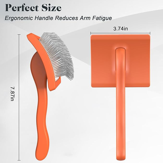 2PCS Slicker Brush for Dogs & Pet Comb,Professional Dog Grooming Brush (Goldendoodles,Poodles,Labradoodles) with Extra Long Pins to Effectively Remove Tangles, Knots and Mats (Orange)-PurrikoPets