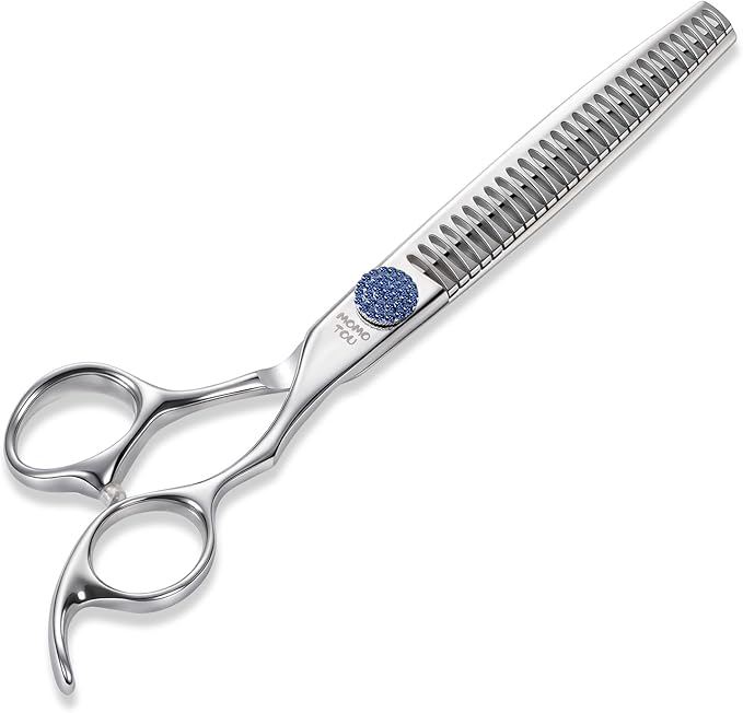 7'' Dog Grooming Scissors CNC 440C Blades Sharp and Durable Polished Chunker Dog Shears with Blue Diamond Adustable Screws Easy to Use for Groomer and Home User-PurrikoPets