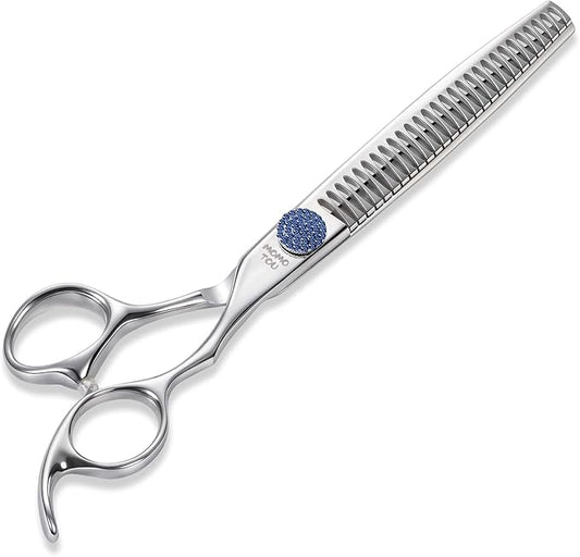 7.5'' Dog Grooming Scissors CNC 440C Blades Sharp and Durable Polished Chunker Dog Shears with Blue Diamond Adustable Screws Easy to Use for Groomer and Home User-PurrikoPets