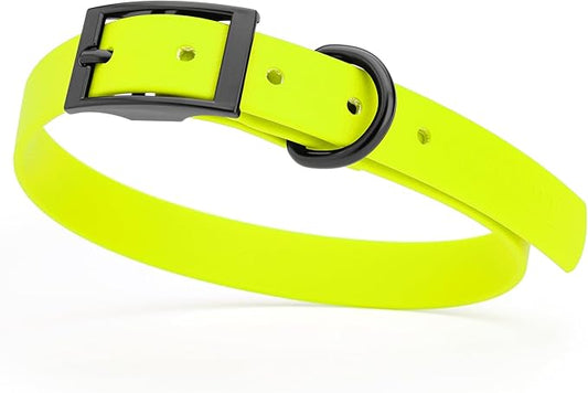 Dogline Biothane Waterproof Dog Collar Strong Coated Nylon Webbing with Black Hardware Odor- Proof for Easy Care Easy to Clean High Performance Fits Small Medium or Large Dogs, Safety Yellow-PurrikoPets