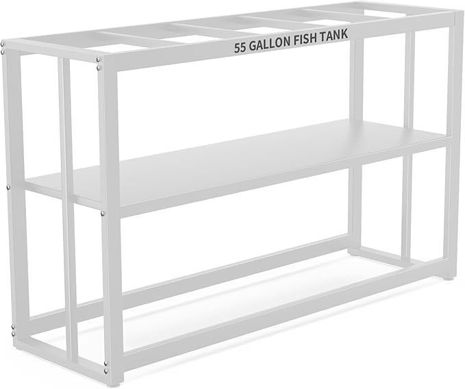 Akenow 55-75 Gallon Fish Tank Stand with Storage Shelf, 48.5 x14.9 x 29.2 Inch Aquarium Stand, Turtle Tank, Reptile Terrariums and Breeder Tank Stand,980LBS Capacity, White-PurrikoPets