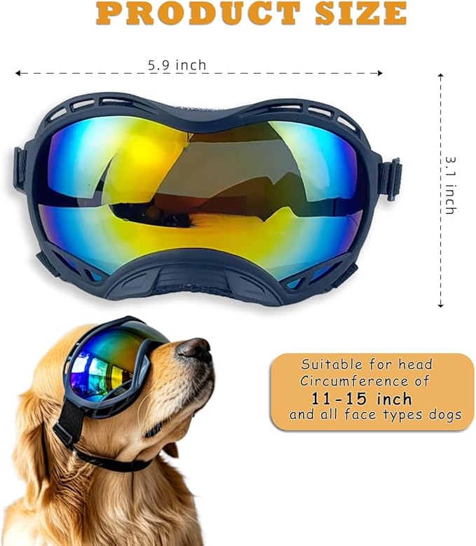 Dog Goggles for Large Breeds Anti-UV Sunglasses for Medium to Large Dogs, Windproof, Dustproof, Snowproof Eye Protection, Soft Frame Pet Goggles for Outdoor Activities (Colored Lens)-PurrikoPets