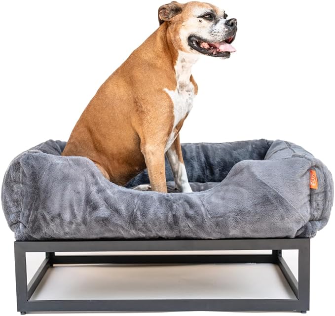 FUZI Premium Aesthetic Dog Bed for Medium Dogs with Washable Cover, Pet Couch, Pet Bed with Sides, Non-Slip Bottom, Soft and Durable Calming Dog Bed, Faux Rabbit Fur, Medium 31.75x23.6x9.5 Dark Grey-PurrikoPets