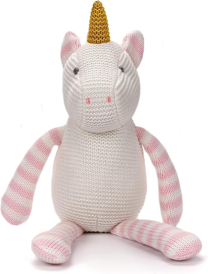 100% Organic Cotton Baby Stuffed Animal, Pink Unicorn Plush for Newborn 7.1"-PurrikoPets