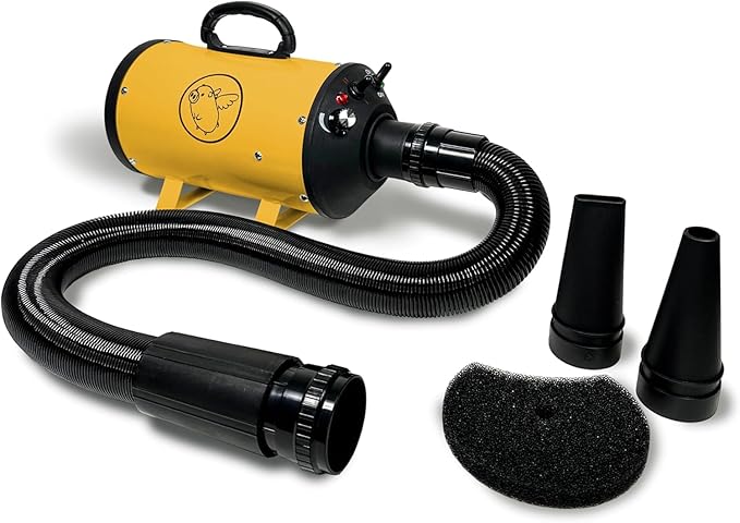 Flying Pig High Velocity Dog Pet Grooming Dryer w/Heater (Flying One, Yellow w/Black Logo)-PurrikoPets