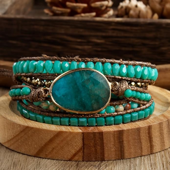 ZOSOJONA Women Wrap Bracelet Boho Natural Jasper Crystal Stone Beads Strand Bracelets