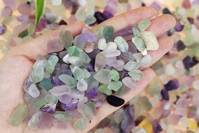 1lb Fluorite Aquarium Gravel Rocks Natural Tumbled Healing Crystal Chips Bulk Gemstones Crushed Stones for Fountain Vase Filler Planters Decorative Fish Tank Potted Reiki Energy Balancing-PurrikoPets