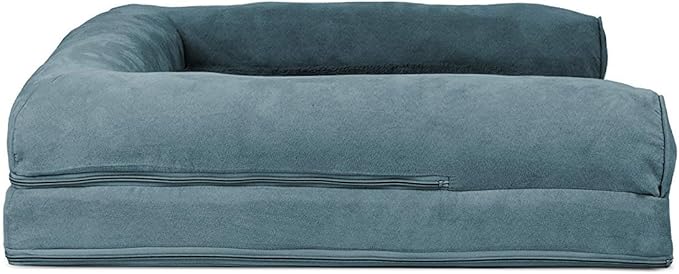 Furhaven Cooling Gel Dog Bed for Large/Medium Dogs w/ Removable Bolsters & Washable Cover, For Dogs Up to 55 lbs - Plush & Suede Sofa - Deep Pool, Large-PurrikoPets