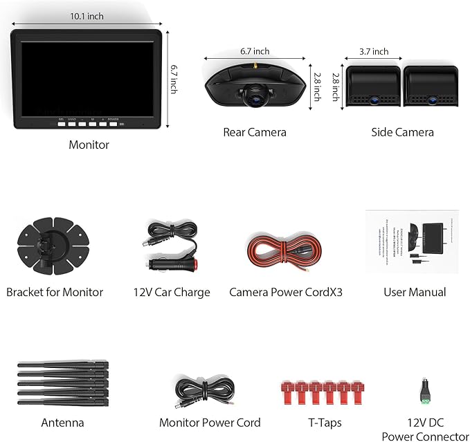 10.1" RV Backup Camera Wireless System Plug and Play, Pre-Wired for Furrion RV Trailer Camper Motorhome, HD 1080P Split-Screen DVR Monitor with 1 Rear View & 2 Side View Cameras, BY503-PurrikoPets