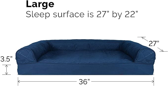 Furhaven Orthopedic Dog Bed for Large/Medium Dogs w/ Removable Bolsters & Washable Cover, For Dogs Up to 55 lbs - Quilted Sofa - Navy (Blue), Large-PurrikoPets