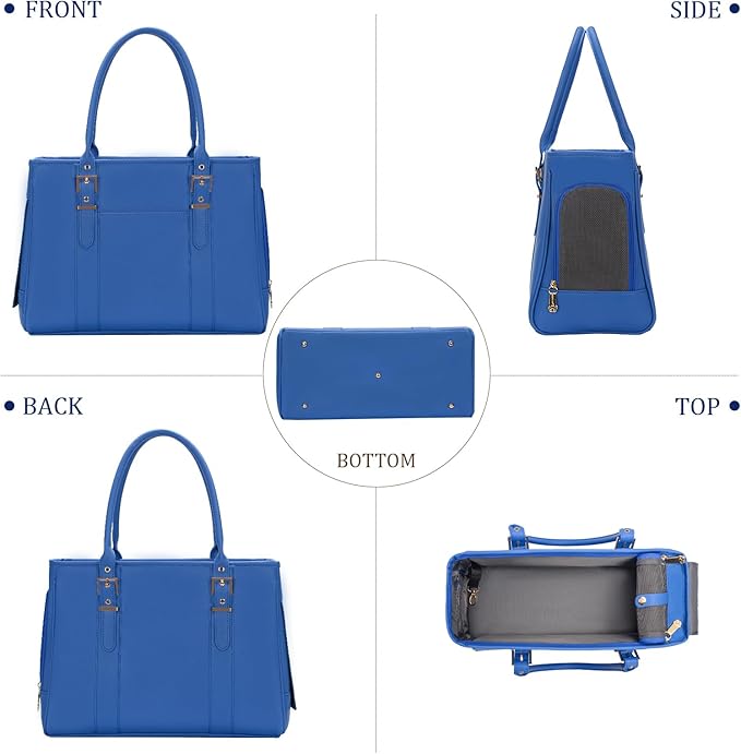 Fashion Pet Carrier Dog Purse Cat Bag Soft-Sided Carriers Travel Airline Approved, Stylish Leather Tote Handbag for Small Animal Puppy Kitten (Blue)-PurrikoPets