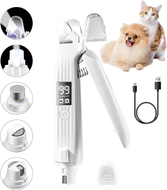 2-in-1 Dog Nail Trimmers & Dog Nail Grinder with 2 LED Lights, USB Rechargeable, Cat Nail Clipper with Splash Guard, and Multiple Grinding Methods for Small, Medium, and Large Dogs & Cats-PurrikoPets