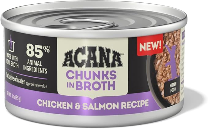 ACANA Chunks in Broth Wet Cat Food Chicken & Salmon Recipe for Kittens 3oz Cans (12 Count)-PurrikoPets
