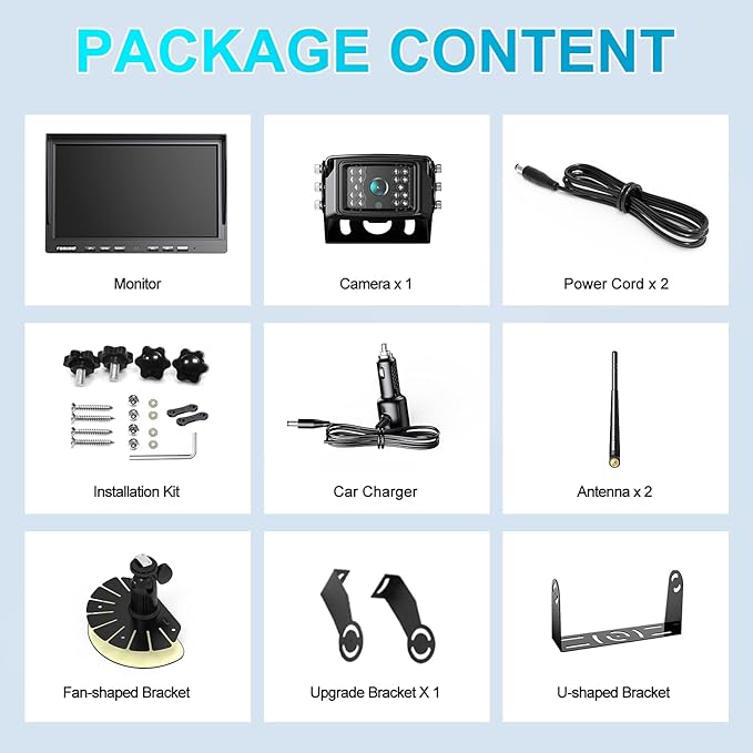 Fookoo HD 1080P 10" Wireless Backup Camera, 10-inch Dual/Quad Split Monitor, Supports 4 Cameras, IP69 Waterproof Rear View Camera Parking Lines, Recording w/ 32GB SD Card for RV/Trailer/Truck (DW101)-PurrikoPets