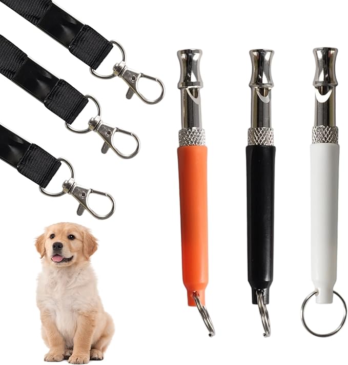 3 PCS Dog Whistle to Stop Barking Neighbors Dog, Adjustable Ultrasonic Wave Silent Dog Whistle, with Lanyard, Small and Portable, Suitable for All Dog Breeds (Black+White+Orange)-PurrikoPets