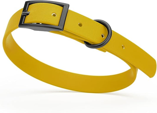 Dogline Biothane Waterproof Dog Collar Strong Coated Nylon Webbing with Black Hardware Odor- Proof for Easy Care Easy to Clean High Performance Fits Small Medium or Large Dogs, Treasure Gold-PurrikoPets