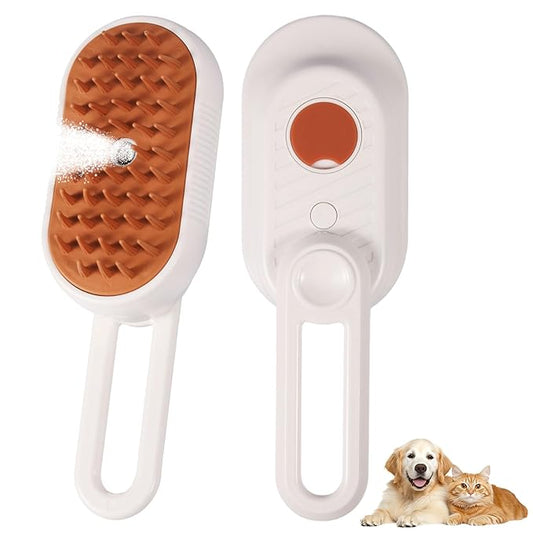4 in 1 Cat & Dog Steam Brush for Long/Short Hair Shedding - Rechargeable Pet Grooming Brush with Anti-Static Steam Spray, Foldable Handle & Dual Massage Modes for Home Pet Spa Cleaning-PurrikoPets