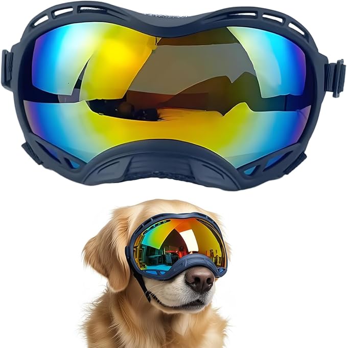 Dog Goggles for Large Breeds Anti-UV Sunglasses for Medium to Large Dogs, Windproof, Dustproof, Snowproof Eye Protection, Soft Frame Pet Goggles for Outdoor Activities (Colored Lens)-PurrikoPets