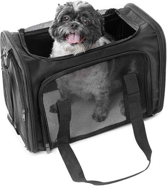 17.5" Pet Travel Carrier Bag - Collapsible Cat & Dog Carrier - Breathable, Durable & Spacious - Fits Small and Medium Pets up to 15lbs - Pet Travel Bag by Tebon-PurrikoPets