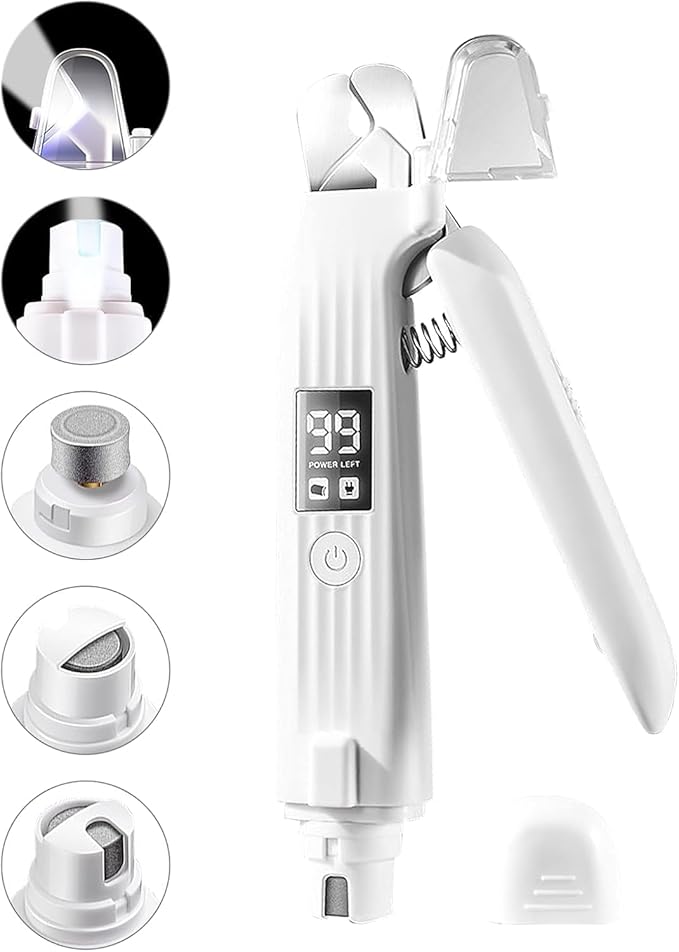2-in-1 Dog Nail Trimmers & Dog Nail Grinder with 2 LED Lights, USB Rechargeable, Cat Nail Clipper with Splash Guard, and Multiple Grinding Methods for Small, Medium, and Large Dogs & Cats-PurrikoPets