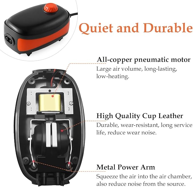 FEDOUR 4W/5W/8W Aquarium Corded Electric Air Pump, 96GPH/160GPH/256GPH Dual Outlets 4 Outlets Oxygen Pump, Ultra Quiet Aquarium Bubbler for up to 300 Gallon Fish and Turtle Tank-PurrikoPets