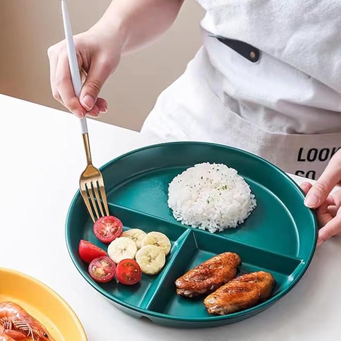 9" Unbreakable Divided Plates Set of 5, Wheat Straw Plate Reusable Dinnerware Portion Control Plate, Round Bariatric Plastic Plate for Kids Adults, BPA-free, Dishwasher Safe-PurrikoPets