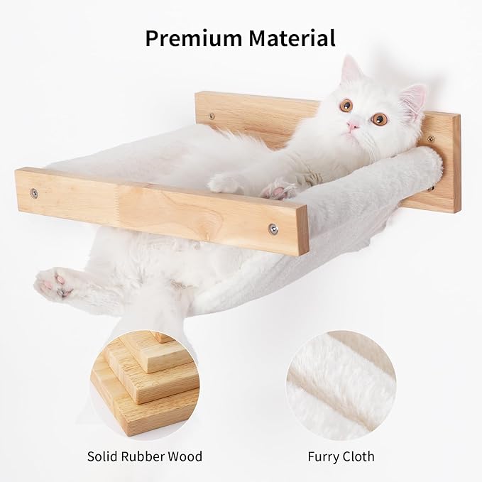 FUKUMARU Cat Hammock Wall Mounted, Kitty Beds and Perches, Wooden Cats Furniture, Stable Wall Shelves for Sleeping, Playing, Climbing, and Lounging-PurrikoPets