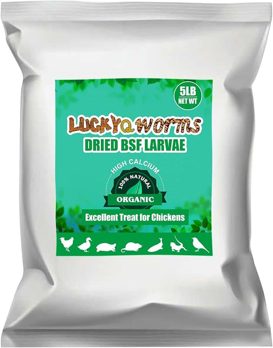 Dried Black Soldier Fly Larvae, 85X More Calcium Than Mealworms High-Protein BSF Larvae Chicken Treats Non-GMO BSFL for Chickens, Hens, Ducks, Wild Birds 5LBS-PurrikoPets