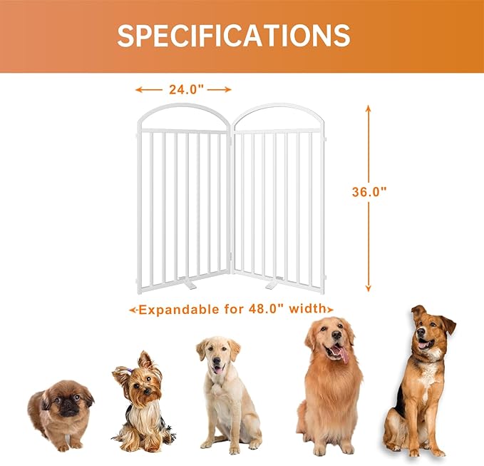2 Panles Full Matel Freestanding Dog Gates with Door, 48"Extra Wide 36"Tall Free Standing Dog Pet Gate for Indoor & Outdoor. Foldable Pet Fences for Doorways, House, Stairs, Porch, Deck, Yard-PurrikoPets
