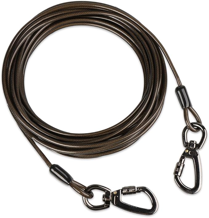 Dog tie Out Cable, 10/20/25/30/50/70/100 feet, Suitable for Dogs up to 350 pounds, Dog Cable with Swivel Buckle, Lightweight, Non-Winding, for Outdoor Camping, Yard Dog Cable (Black, 30FT)-PurrikoPets