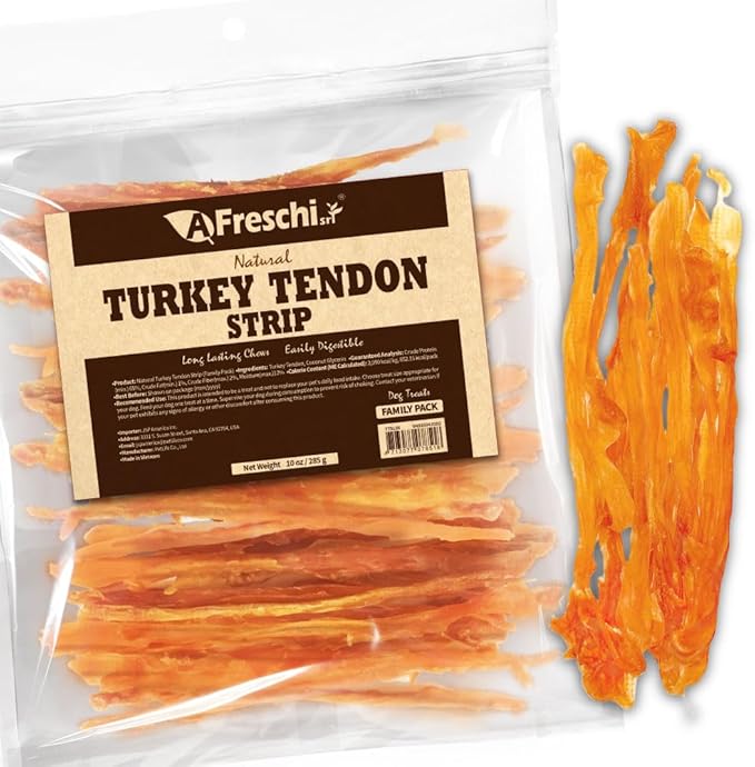 Afreschi Natural Turkey Tendon Strip 10oz, USA-Sourced Turkey Tendon, All Natural Puppy Chew, Hypoallergenic, Rawhide Alternative-PurrikoPets