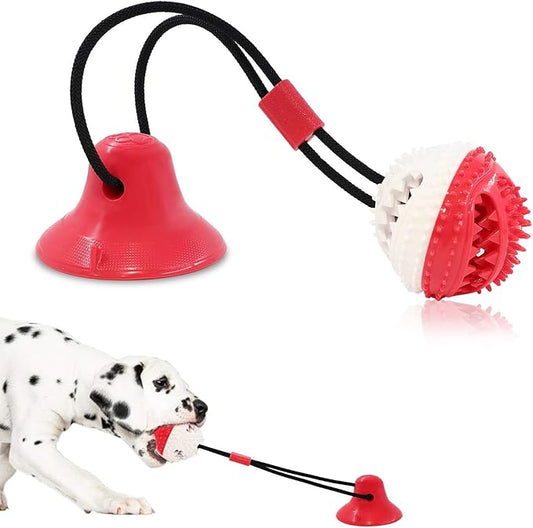 Dog Toys, Dog Chew Toys for Aggressive chewers,Rope with Suction Cup for Puppy Training Treats Teething for Boredom, Small Dog Puzzle Toy Treat Food Dispensing Ball (red)-PurrikoPets