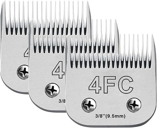3Pack 4FC Blades for Dog Grooming Blades Compatible with Andis,Oster A5,Wahl km10 Dog Clippers,Detachable Dog Clipper Blade for Dog Cat Horse Animal,Size-#4FC, 3/8-Inch Cut Length (9.5mm)-PurrikoPets
