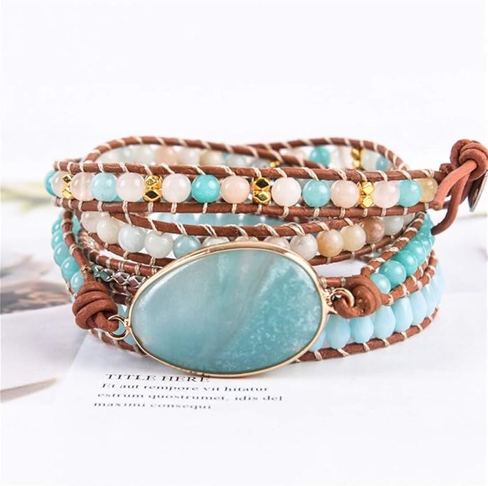 YGLINE Boho Handmade Wrap Leather Tube Crystal Stone Bracelet for Women