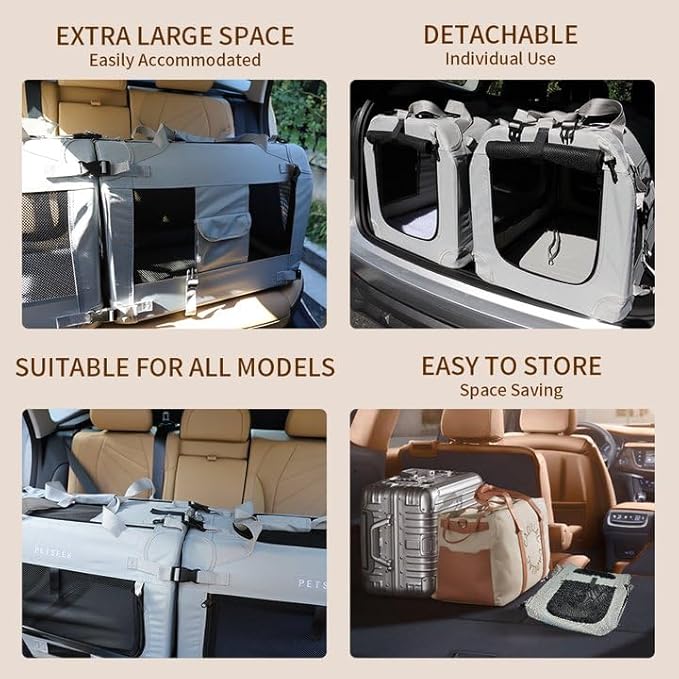 Extra Large Cat Carrier Soft Sided, Portable Small Dog Carrier for 2 Cats, 24"x16.5"x16" Car Travel Folding Comfortable Design with Litter Box and Bowls, Grey-2+ Litter Box+ Bowl*2-PurrikoPets